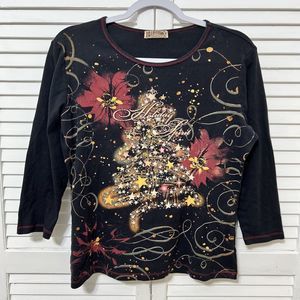 Blue Canyon Christmas Bling Tree Vintage Holiday sweater top Size XL